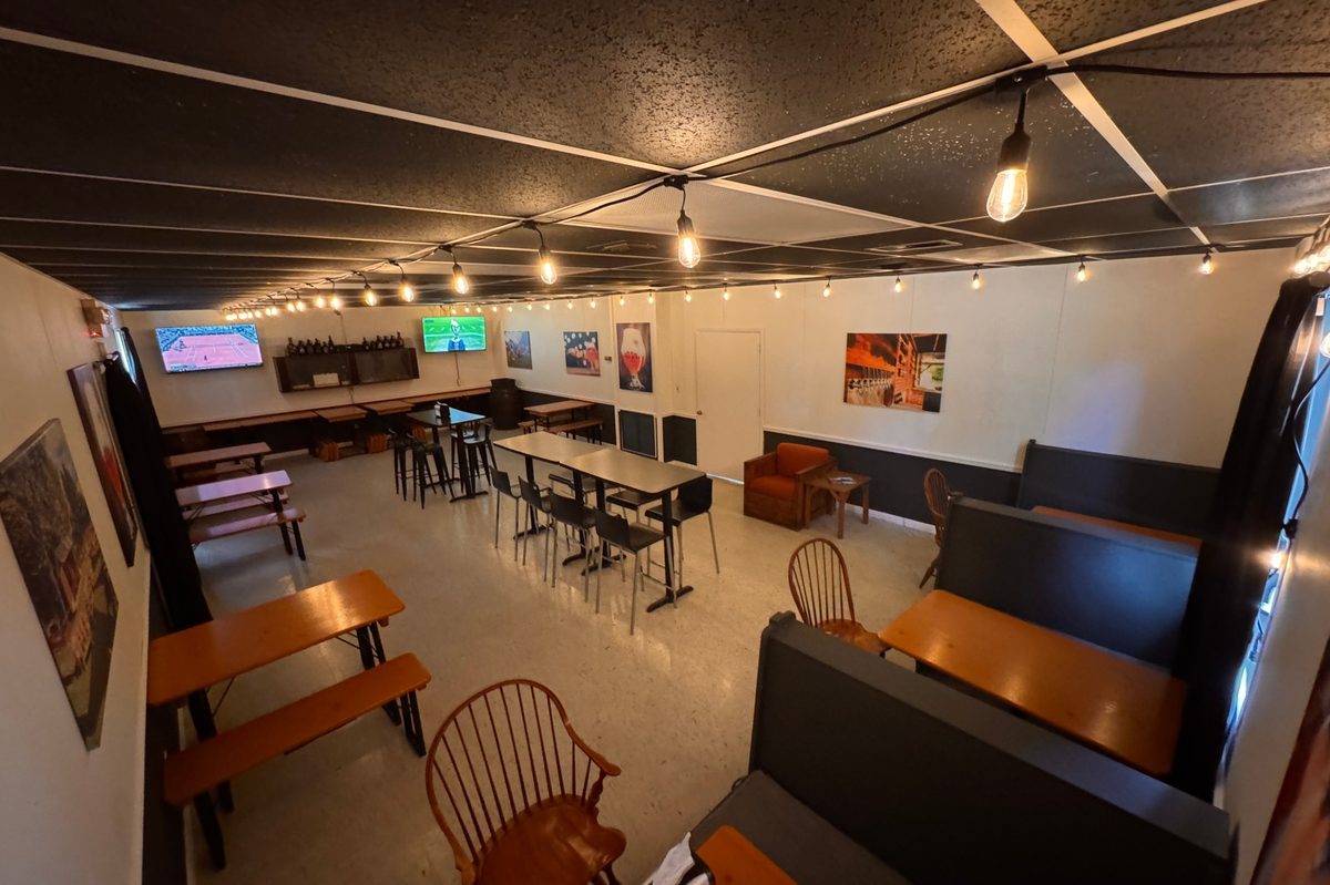 The Patch Lounge: string lights, booths, beer-garden tables and TVs